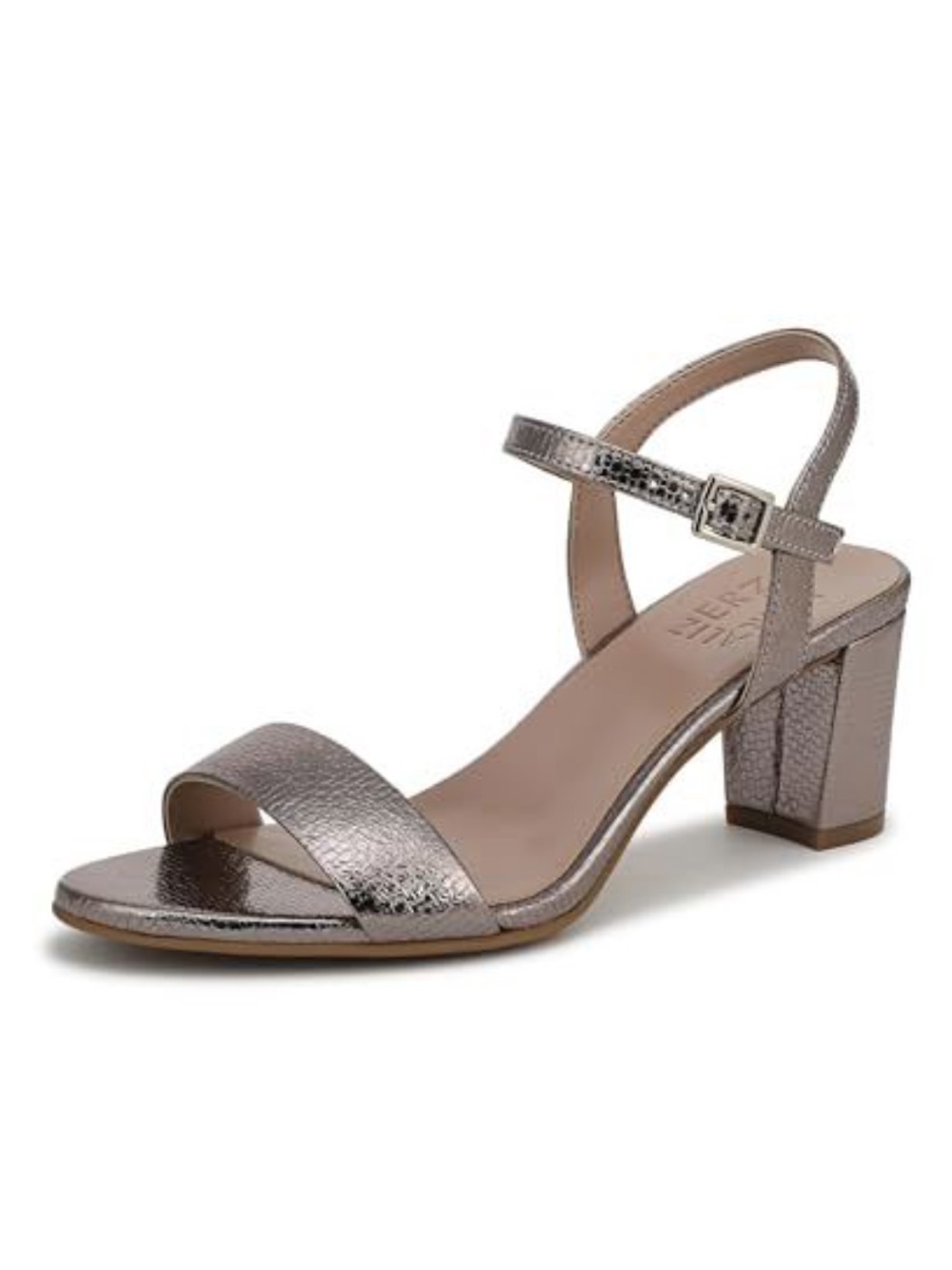 Naturalizer 10 Bristol Metallic Patina Pewter Ankle Strap Heeled Sandals